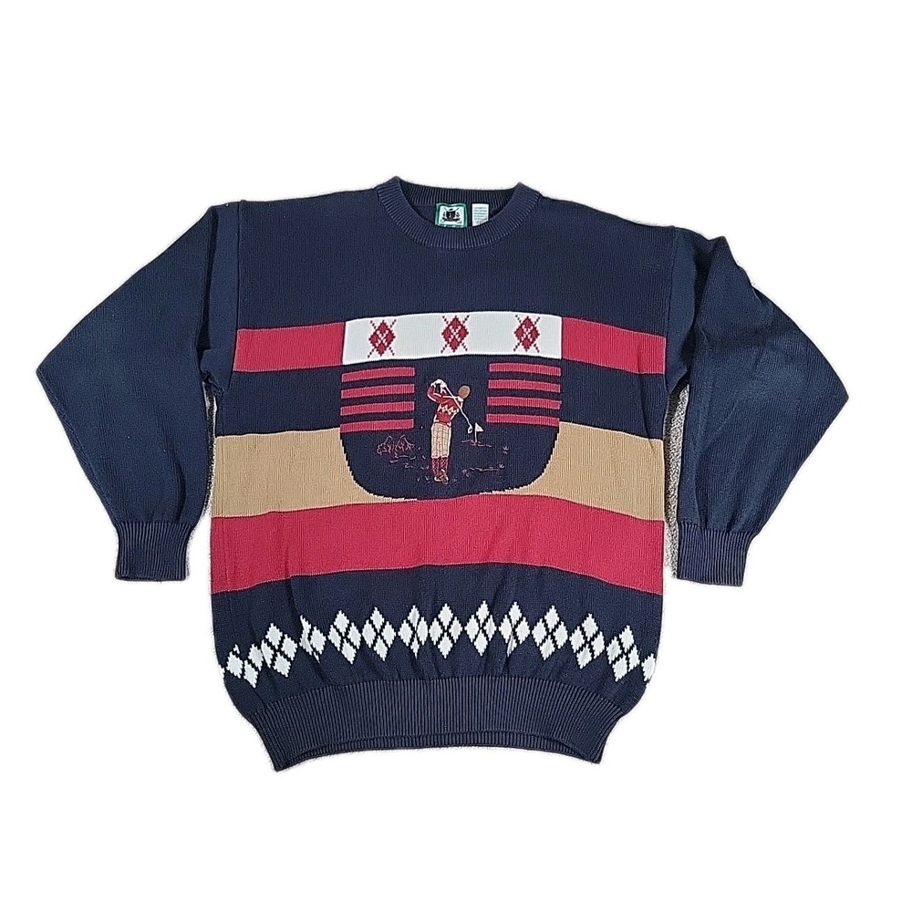 Vintage IZOD Golf Sweater Mens Small Blue Knit Embroidered‎ Crew 90s Pulllover